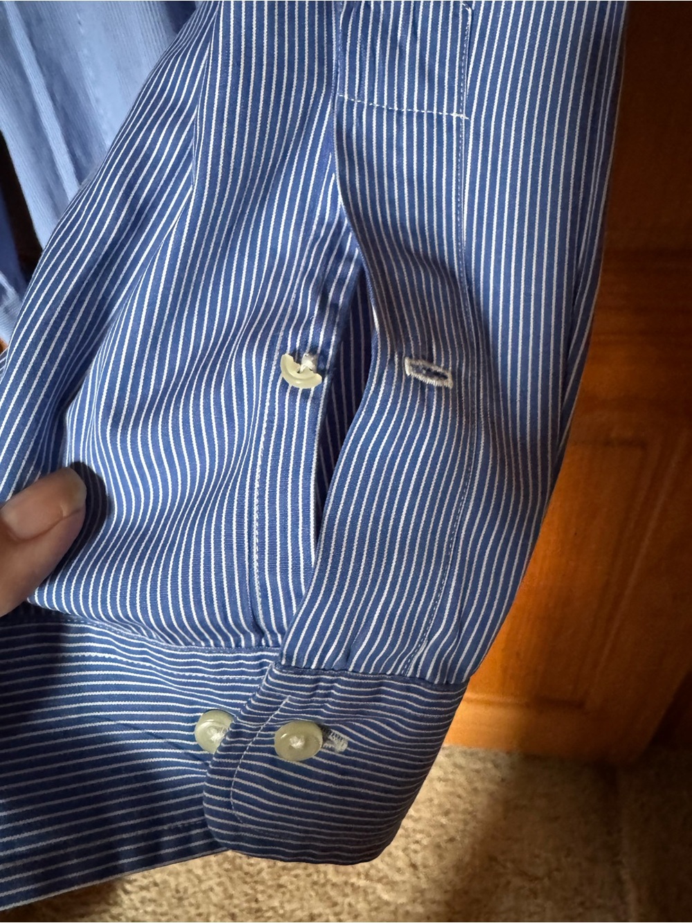 Polo Ralph Blue Cotton Striped Stretch Poplin Button-Down Shirt - Size Large - Picture 5 of 11